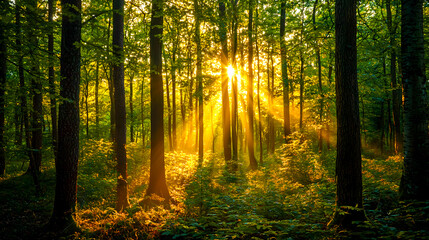Obraz premium Sunlit Forest Golden Rays