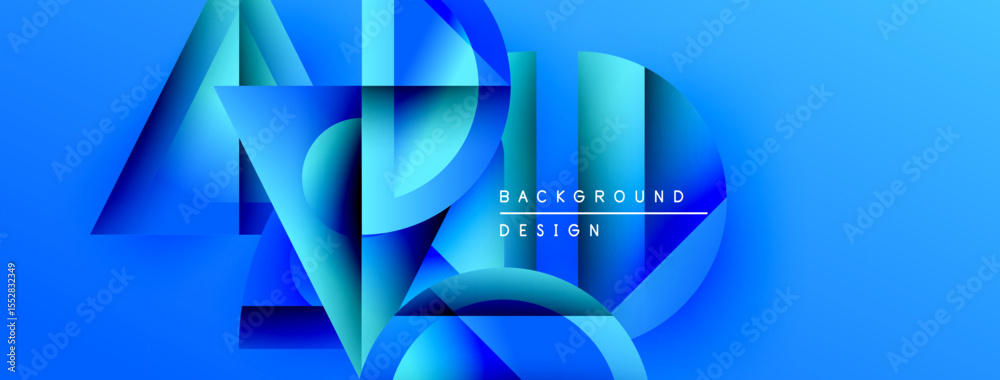 Aufkleber Abstract blue design features layered geometric shapes. Gradient colors create depth, modern aesthetic. Text reads background design.