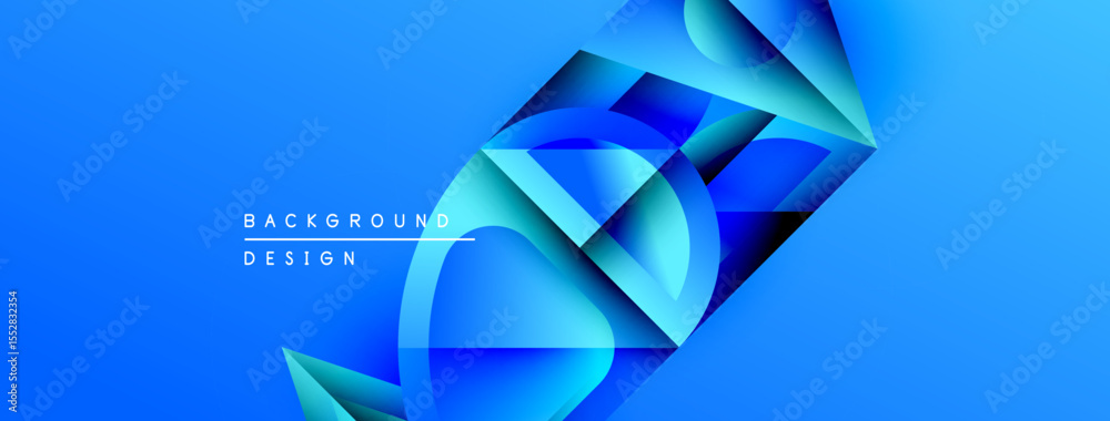 Aufkleber Abstract blue design. Geometric shapes overlap creating dynamic visual effect. Gradient shades enhance depth, modern aesthetic.
