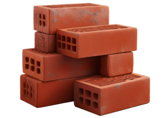 Solid clay bricks used for construction,Old red brick isolated on a transparent or white background