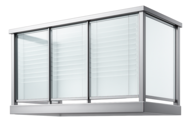 Glass balcony with integrated blinds for a villa, providing control over sunlight and privacy.