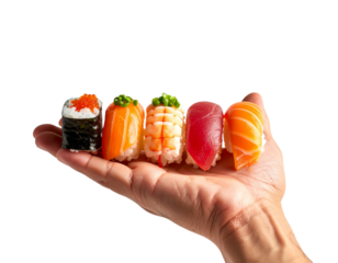hand holding sushi