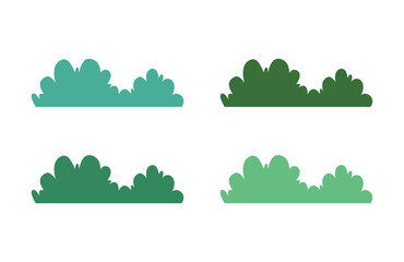 Nature Bush Elements. Set of Flat Green Plants Isolated on White Background