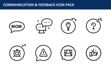 The Communication & Feedback Icon Pack provides a collection of simple, bold black line icons depicting concepts of communication and feedback, ideal for use in websites and marketing materials.