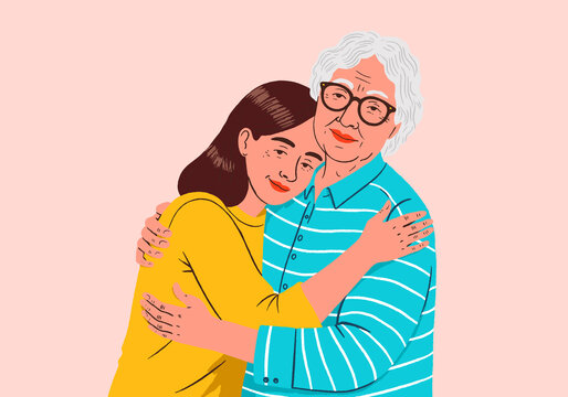 Naklejki Illustration of a woman and senior woman hugging with affection and love