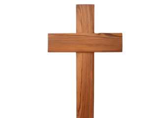 Wooden cross isolated on a transparent or white background