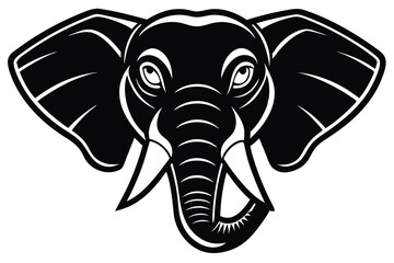 Detailed monochrome showcases an elephant head with symmetrical features and a striking appearance