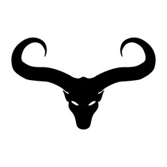 Horned demon head silhouettes illustration