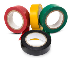 colorful electrical tape rolls on transparent background.