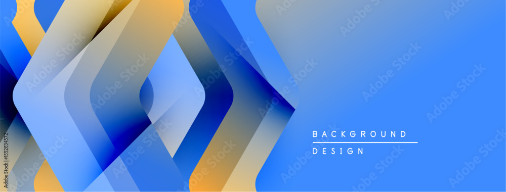 Poster Abstract geometric shapes overlap, creating dynamic blue, gold gradient. Modern design element for backgrounds, presentations.