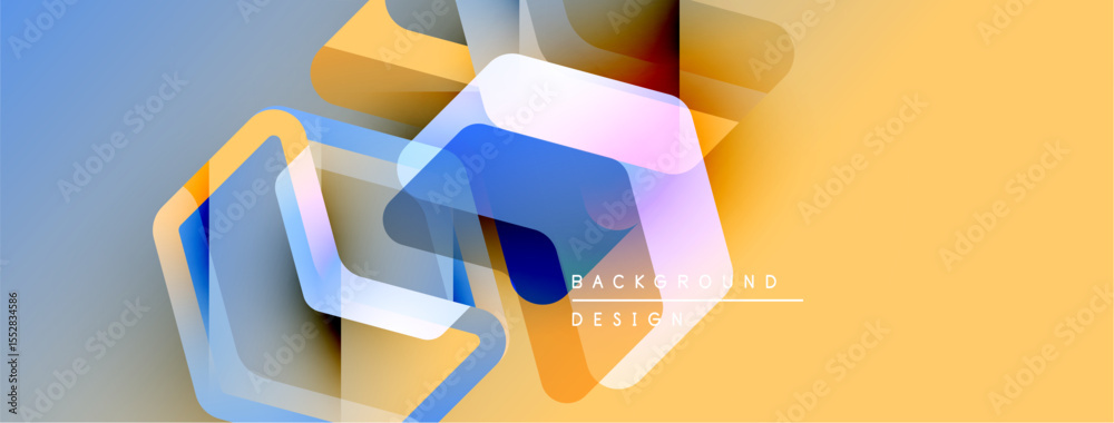 Poster Abstract geometric shapes overlap, creating vibrant gradient background. Soft colors blend, suggesting modern design elements.