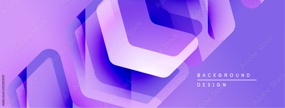 Poster Abstract geometric shapes overlap, creating vibrant purple gradient effect. Modern design suitable for banners, backgrounds.