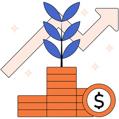 Flat Investment Growth Concept With Plant Growing From Coin Stack and Rising Graph Featuring a Simple Vector Design for Finance or Business Themes