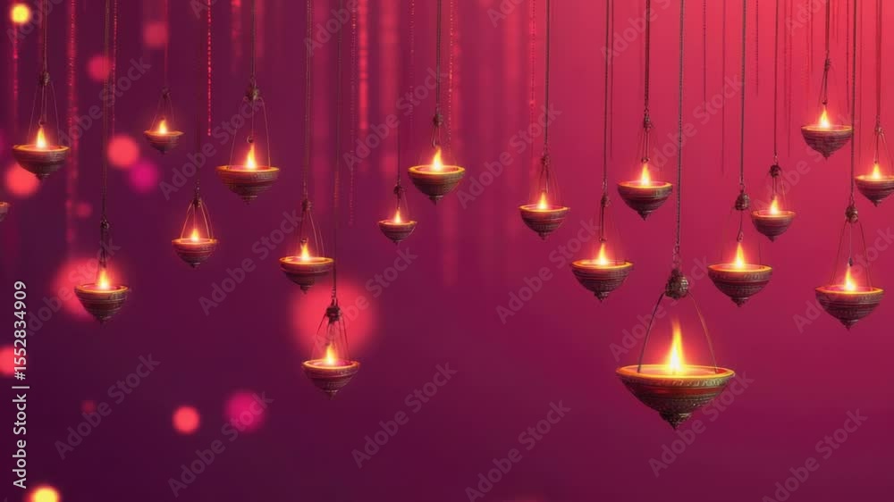 Poster A collection of lit candles suspended from strings, adding warmth and ambiance to any setting