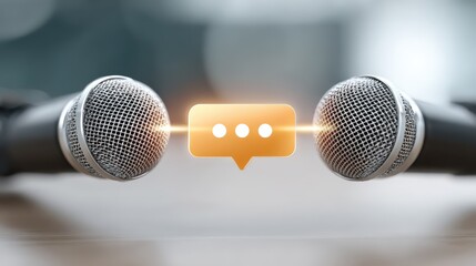 A symbolic illustration of human-AI communication through voice and speech, representing advanced interaction, voice technology, and seamless dialogue between humans and machines.