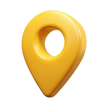 Shiny yellow 3d map pin icon isolated on a black background representing location and navigation
