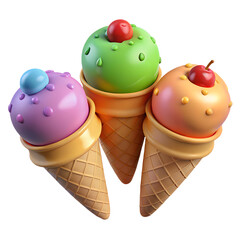3d Render Of Colorful Ice Cream Cones With