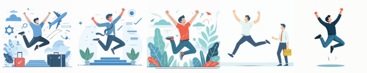Fototapeta premium vector character of young man celebrating jumping