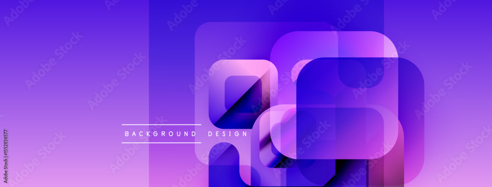 Poster Abstract purple background. Overlapping squares create modern design. Gradient shades offer visual depth, smooth transitions.
