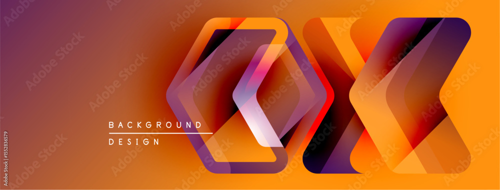 Poster Abstract geometric design. Orange, purple gradients create layered effect. Modern background suitable for digital projects.