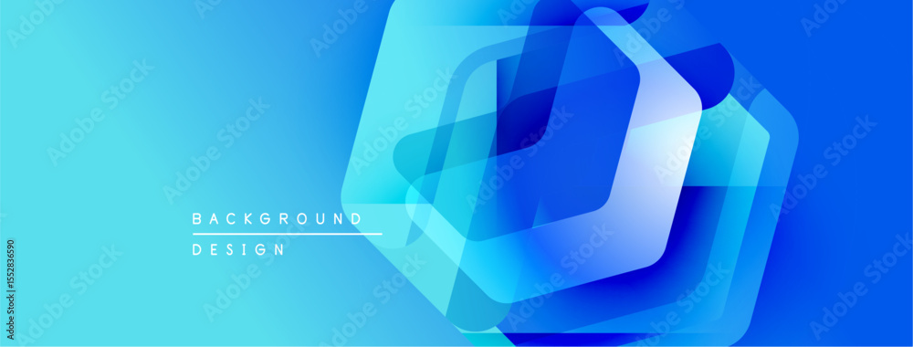 Poster abstract blue design features layered hexagons. gradient shades create depth, modern aesthetic. clea