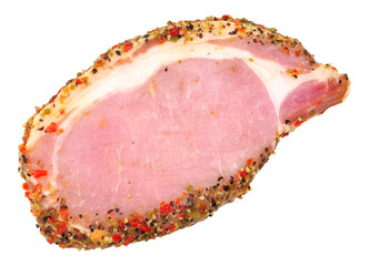 Fresh raw pepper crusted pork loin meat steak isolated on a white background