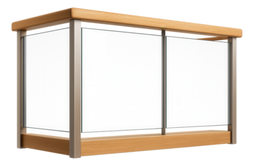 Glass and wood balcony railing with a mixed-material aesthetic for a contemporary home office balcony.