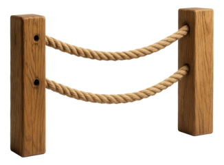 Rustic rope and wood railing for a cottage terrace, offering a nautical theme.