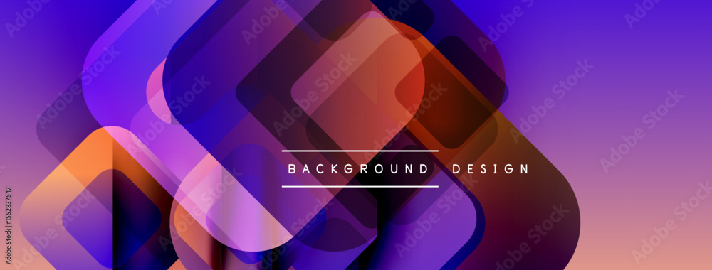 Poster abstract geometric pattern. overlapping squares create vibrant purple, orange gradients. modern desi
