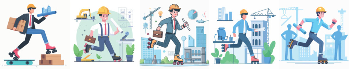 vector architect is playing roller skates