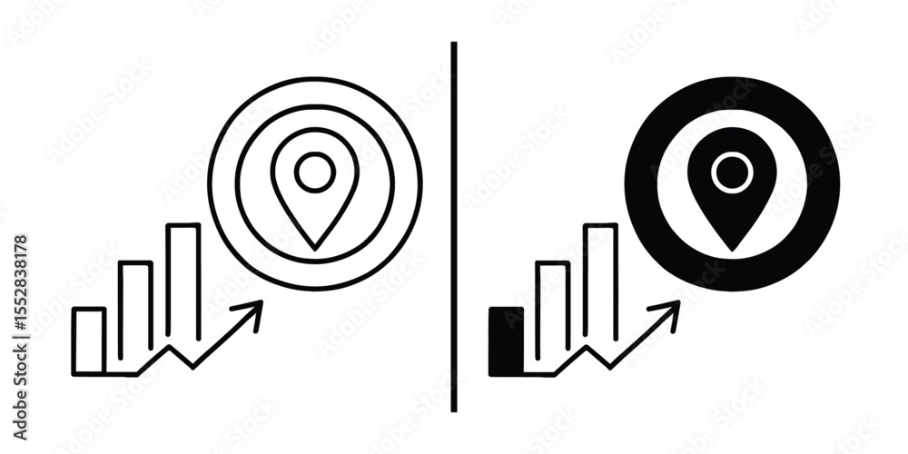 Poster localization data analysis icon: a minimalist design features a rising graph paired with location pi