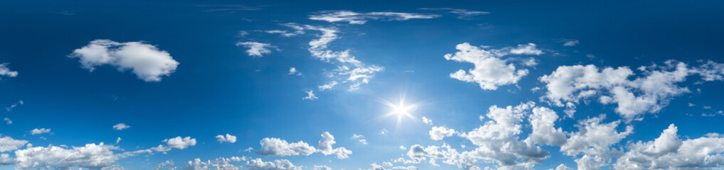 Seamless hdri panorama 360 degrees angle view blue sky with beautiful cumulus clouds with zenith...
