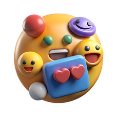 3d Scene Of Emoji Faces In Social Media