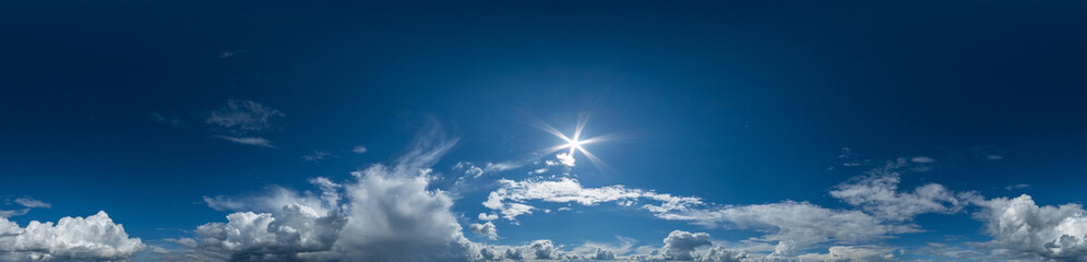 Seamless hdri panorama 360 degrees angle view blue sky with beautiful cumulus clouds with zenith...