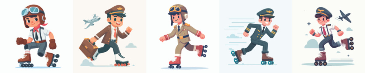 pilot vector playing roller skates
