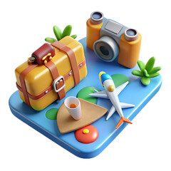 3d Vector Style Map With Summer Travel Icons