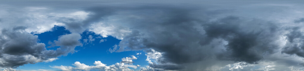 seamless hdri 360 panorama of dark blue sky before sunset with awesome storm clouds for use in 3d...