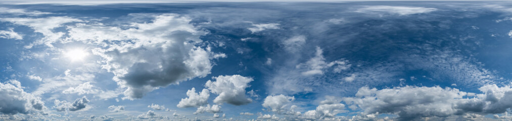 Seamless cloudy blue sky hdri panorama 360 degrees angle view with zenith and beautiful clouds for...
