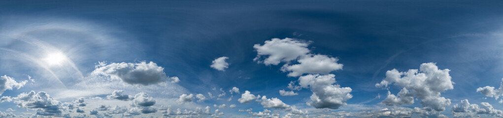 Seamless cloudy blue sky hdri panorama 360 degrees angle view with zenith and beautiful clouds for...
