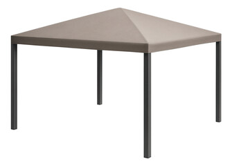 Freestanding metal canopy with a UV-resistant polyester fabric, great for a modern house patio.