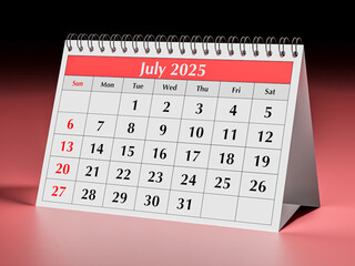 July 2025 calendar. One page of annual business desk monthly calendars