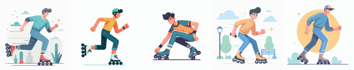 vector of young man playing roller skates