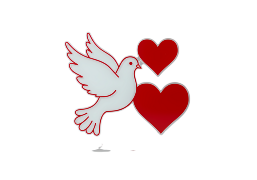 White Dove Carrying Two Red Hearts isolated on transparent background - Powered by Adobe