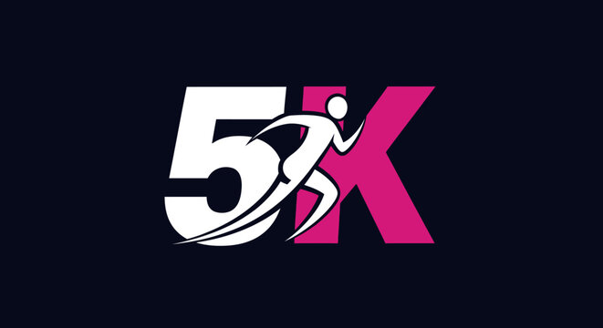 Dynamic 5k race logo design with running figure and bold numbers
