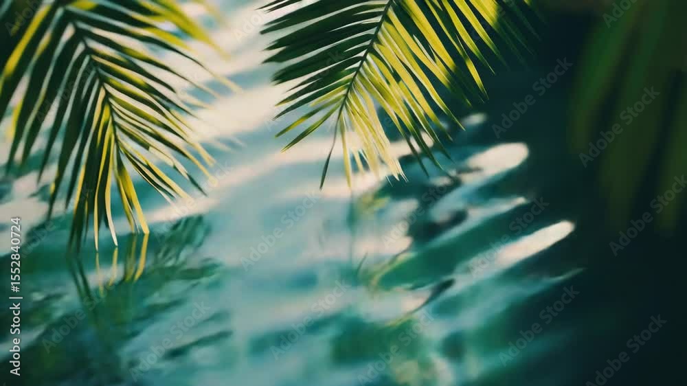 Poster A palm tree reflected in calm water with a subtle ripples effect