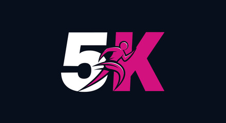 Dynamic running 5k race logo design with modern athlete silhouette in motion