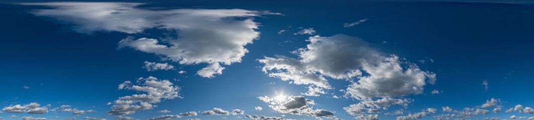 blue sky with beautiful cumulus clouds. Seamless hdri panorama 360 degrees angle view with zenith...