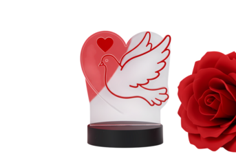 Dove and Rose Valentines Decor isolated on transparent background
