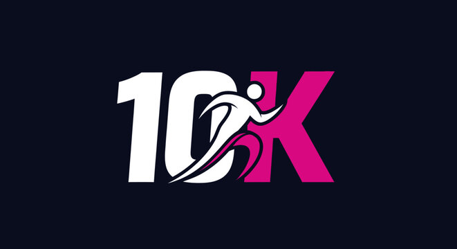 Dynamic logo design representing a 10k running race event with stylized runner figure