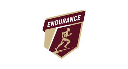 Stylized emblem design representing the concept of endurance with a runner figure in motion